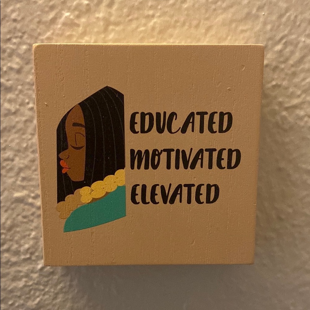 Educated Motivated Elevated Inspirational Wall Plaque - Cream, Teal & Black